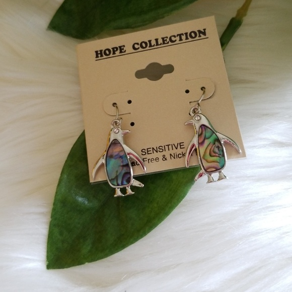 Silver/ Abalone Penguin Earring - Picture 3 of 3